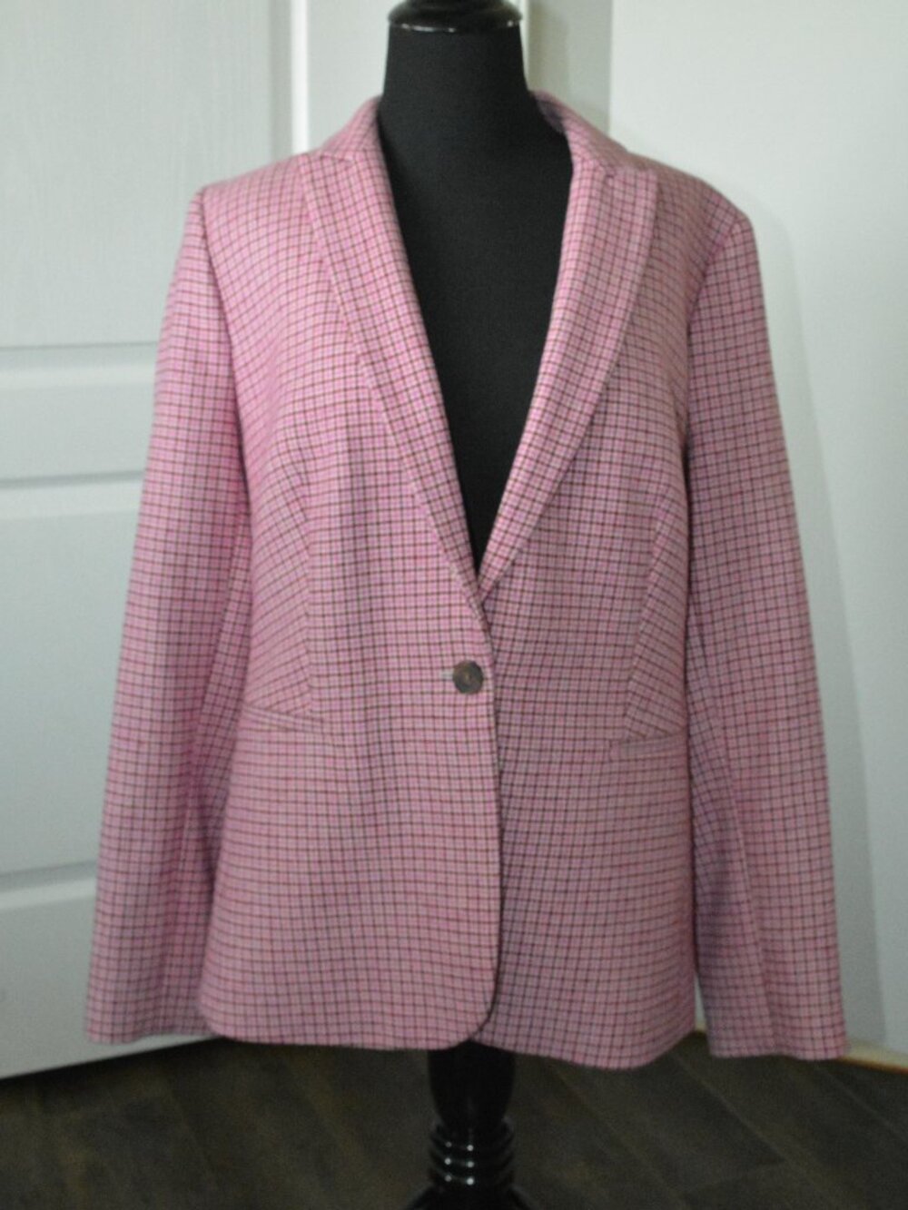 J. Crew Pink and Brown Houndstooth Wool Blend Blazer Women's size 14